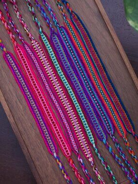 Boho Hippie Vibrant Handcrafted Woven Bracelets, Bright Pink, Purple, Orange